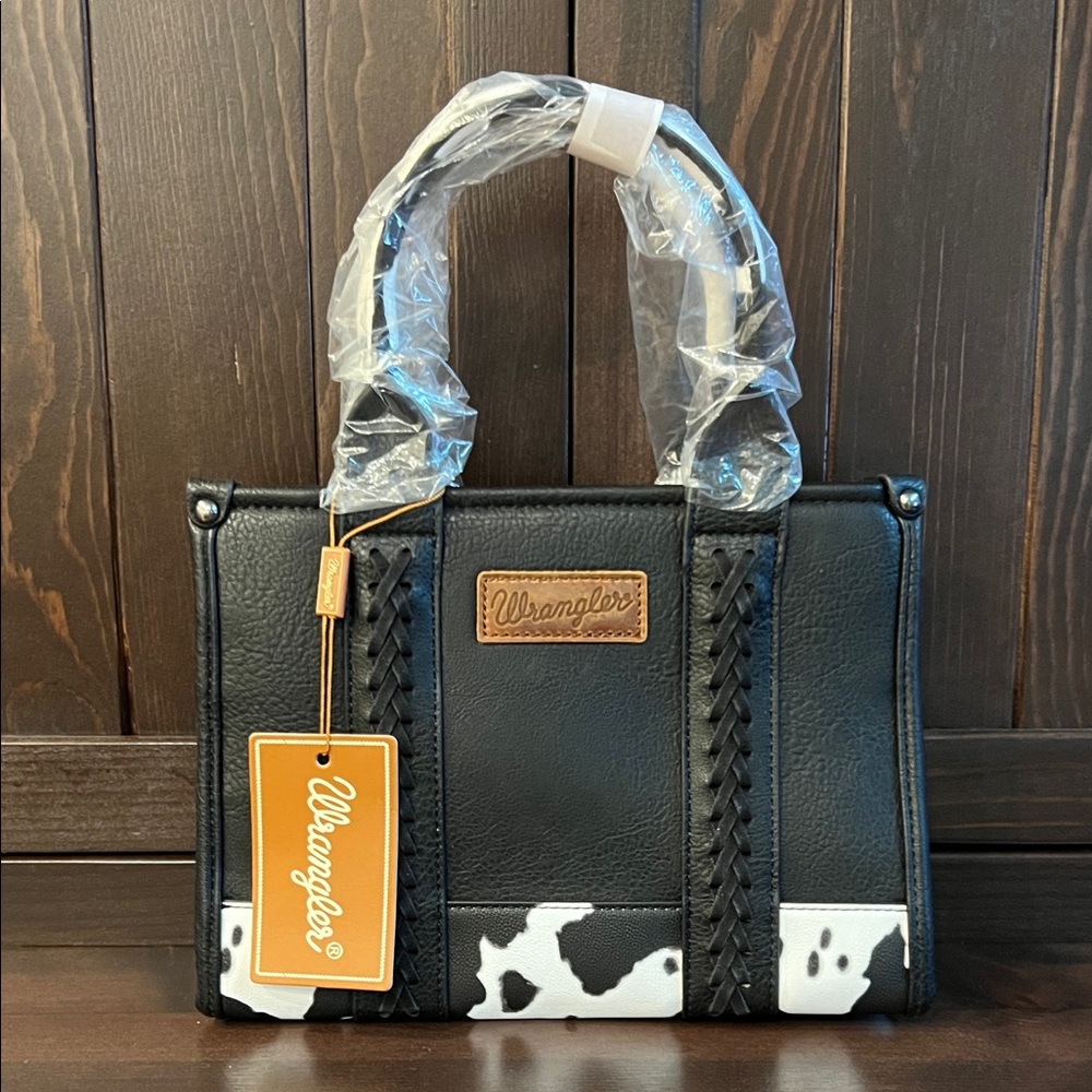 Wrangler Black and White Tote Bag Cow Print Accent